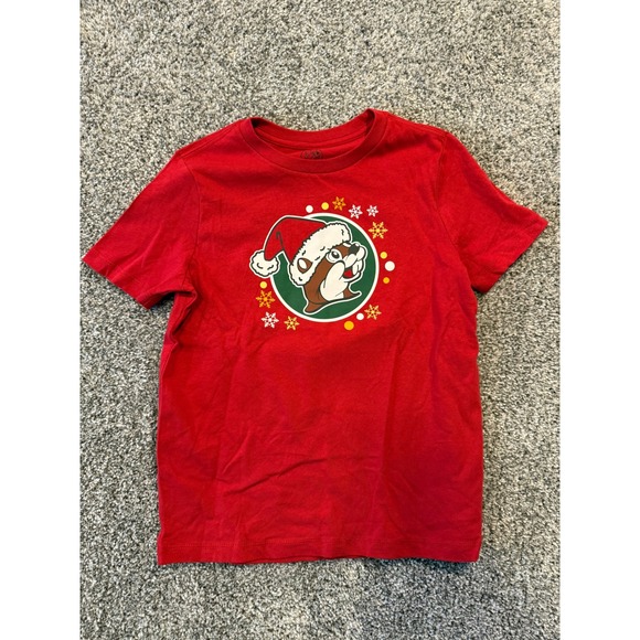 Bucees Youth Small Christmas Graphic Tee Santa Beaver Believe Magic Red - Picture 1 of 8